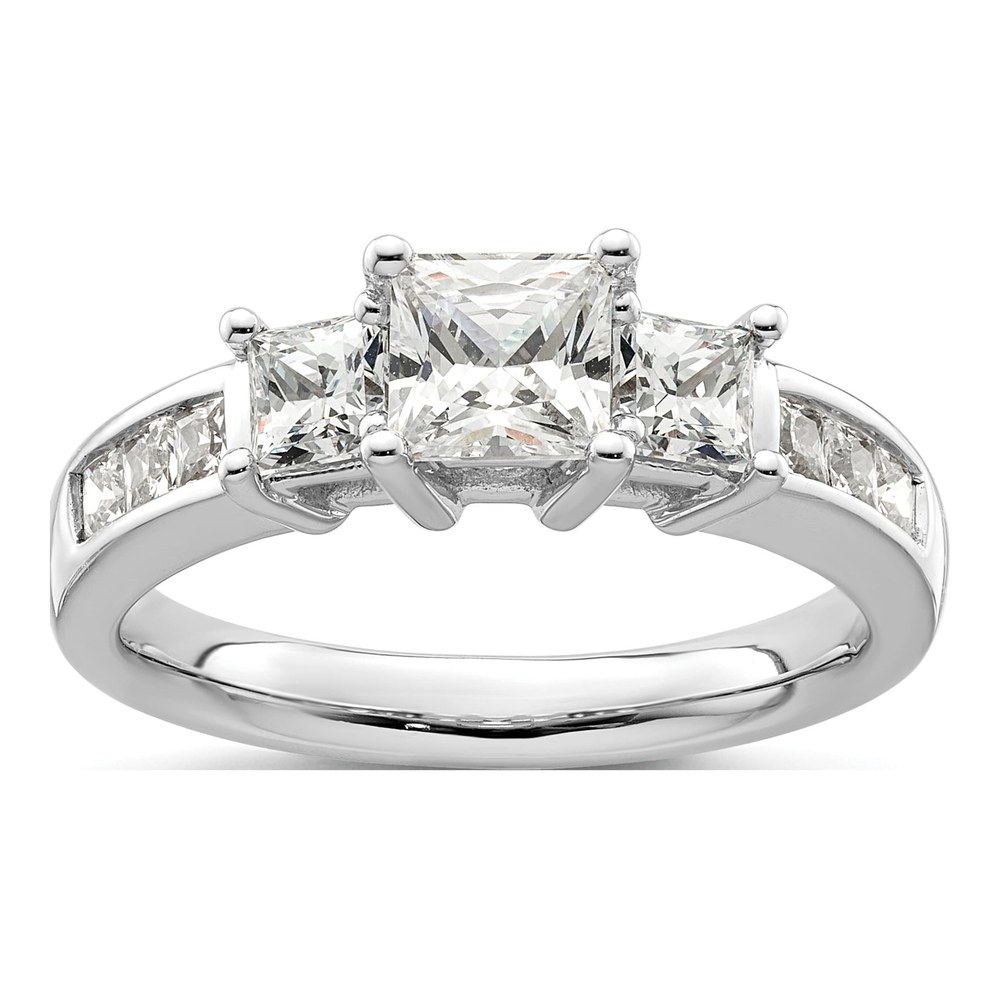 14K White Gold 3-Stone Diamond Semi-Mount Ring