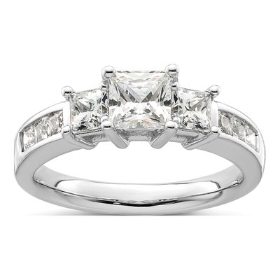 14K White Gold Diamond 3-Stone Engagement Ring Semi-Mount