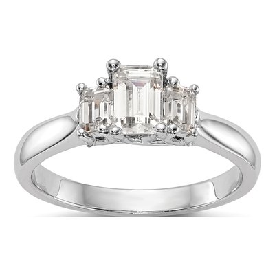 14K White Gold 3-Stone Emerald-Cut Engagement Ring Mounting