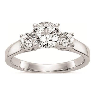 14K White Gold 3-Stone Engagement Ring Mounting