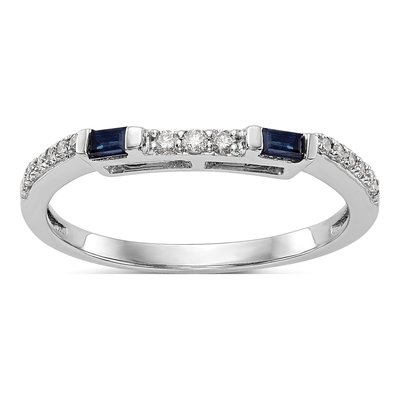 14K White Gold 1/10 ct tw Sapphire & Diamond Wedding Band