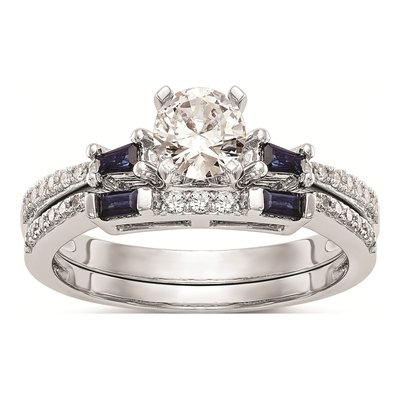 14K White Gold Sapphire & Diamond 3-Stone Engagement Ring Semi-Mount – view 7