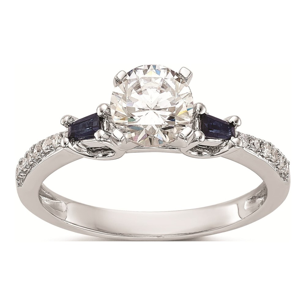 14K White Gold Sapphire & Diamond 3-Stone Engagement Ring Semi-Mount