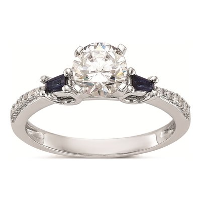 14K White Gold Sapphire & Diamond 3-Stone Engagement Ring Semi-Mount
