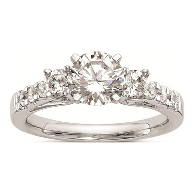 14K White Gold 3-Stone Diamond Engagement Ring Mounting