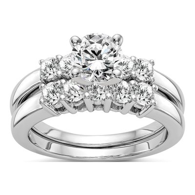14K White Gold 5-Stone Peg Set Center Round Sides) Engagement Ring Mounting – view 7