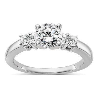 14K White Gold 5-Stone Peg Set Center Round Sides) Engagement Ring Mounting
