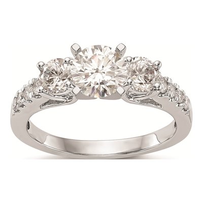 14K White Gold 3-Stone Diamond Engagement Ring Mounting