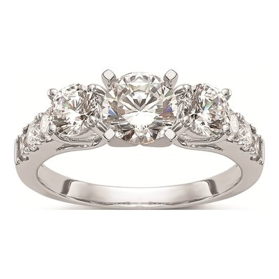 14K White Gold 3-Stone Engagement Ring Mounting