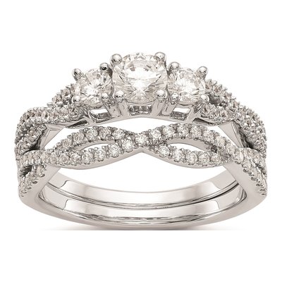 14K White Gold 3-Stone Diamond Engagement Ring Mounting – view 7
