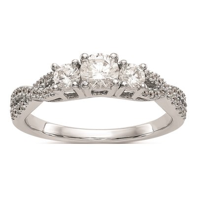 14K White Gold 3-Stone Diamond Engagement Ring Mounting