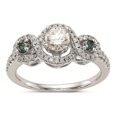 14K White Gold Diamond Sapphire Engagement Ring Mounting