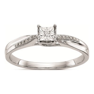 10K White Gold 1/20 ct tw Diamond Square Illusion Engagement Ring
