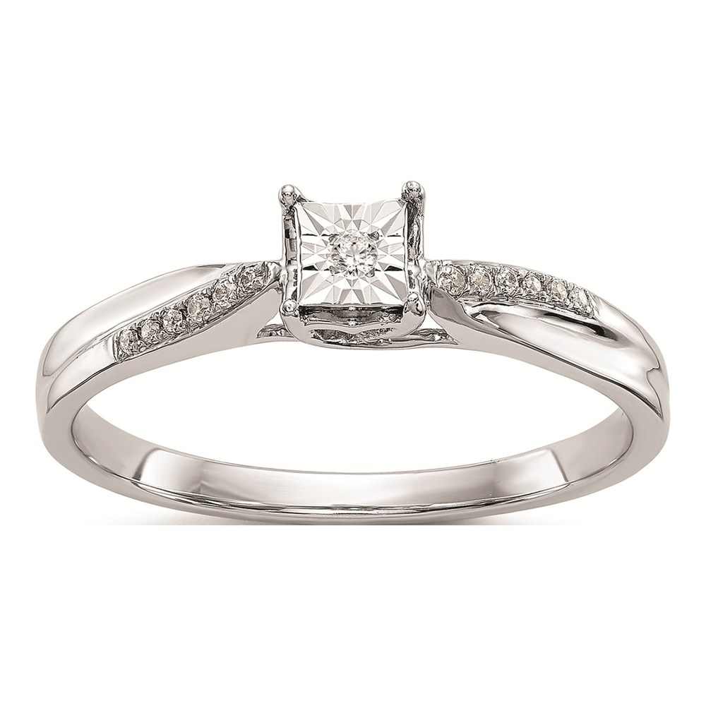 14K White Gold 1/20 ct tw Diamond Square Illusion Promise Engagement Ring