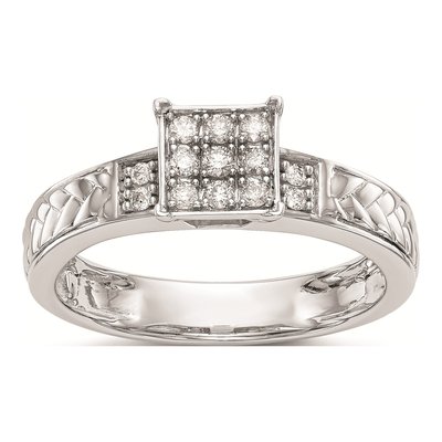 10K White Gold 1/6 ct tw Diamond Square Cluster Engagement Ring