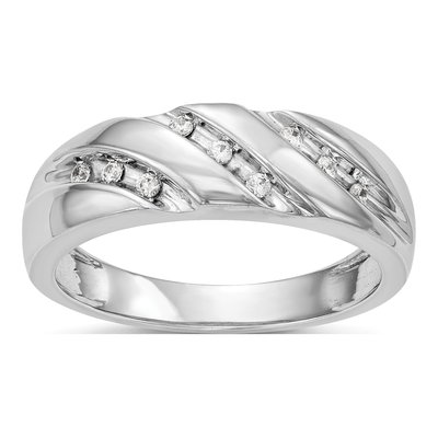 Men's 14K White Gold 1/7 ct tw Diamond Trio Wedding Band