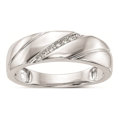 Men's 14K White Gold Diamond Wedding Band, AA Quality