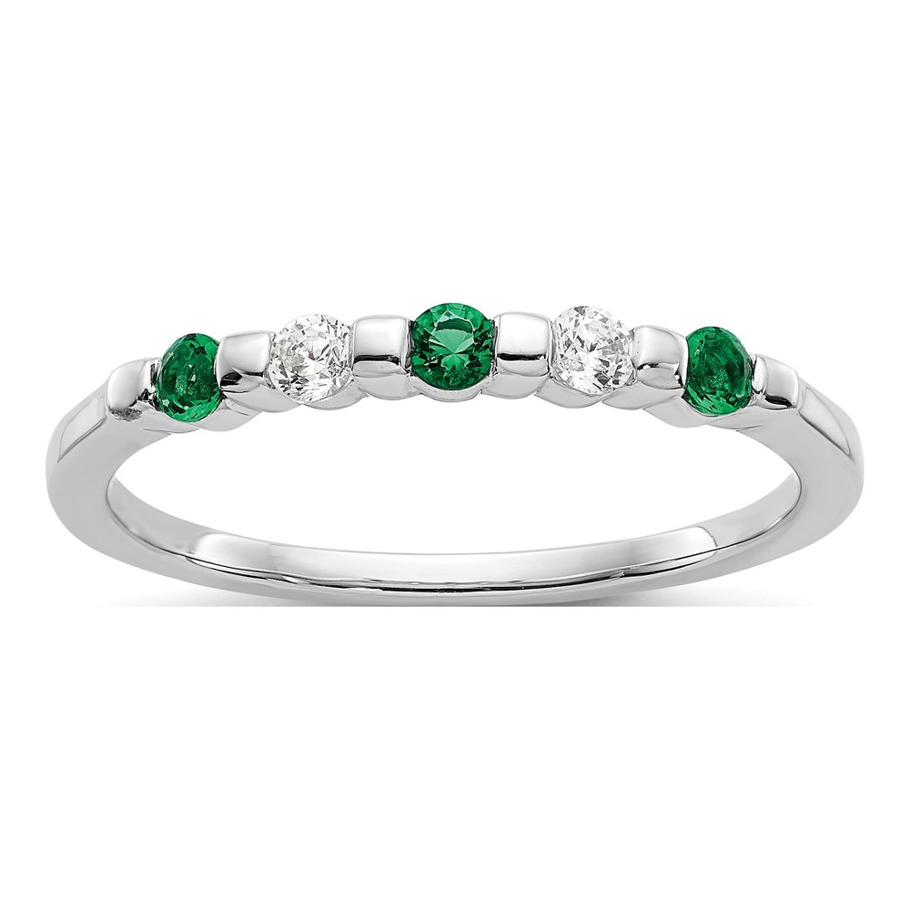 14K White Gold 1/10 ct tw Emerald & Diamond Wedding Band