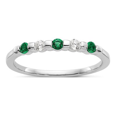 14K White Gold 1/10 ct tw Emerald & Diamond Wedding Band
