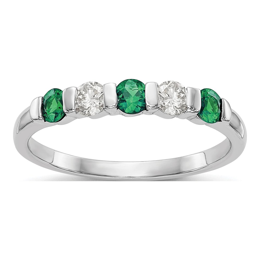14K White Gold 1/5 ct tw Emerald & Diamond Wedding Band