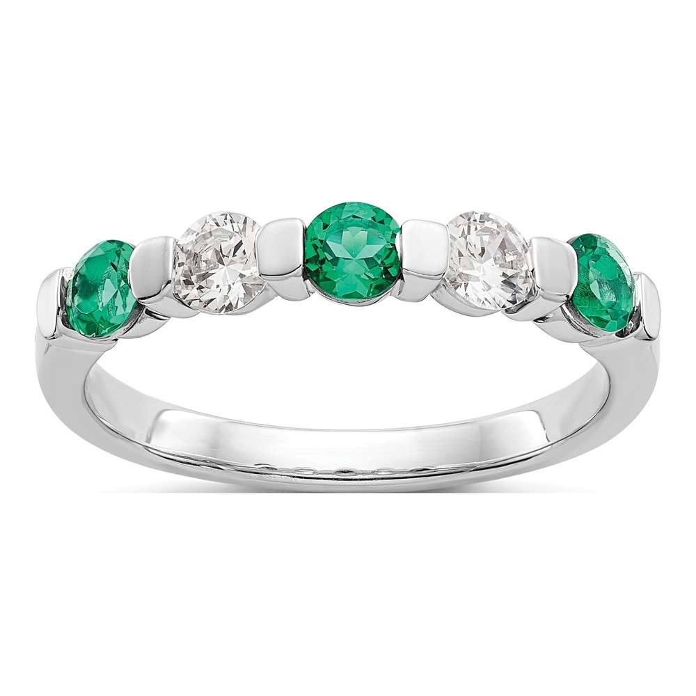 14K White Gold 1/3 ct tw Emerald & Diamond Wedding Band