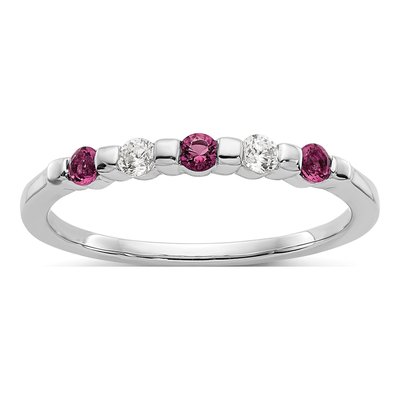 14K White Gold 1/10 ct tw Ruby & Diamond Wedding Band