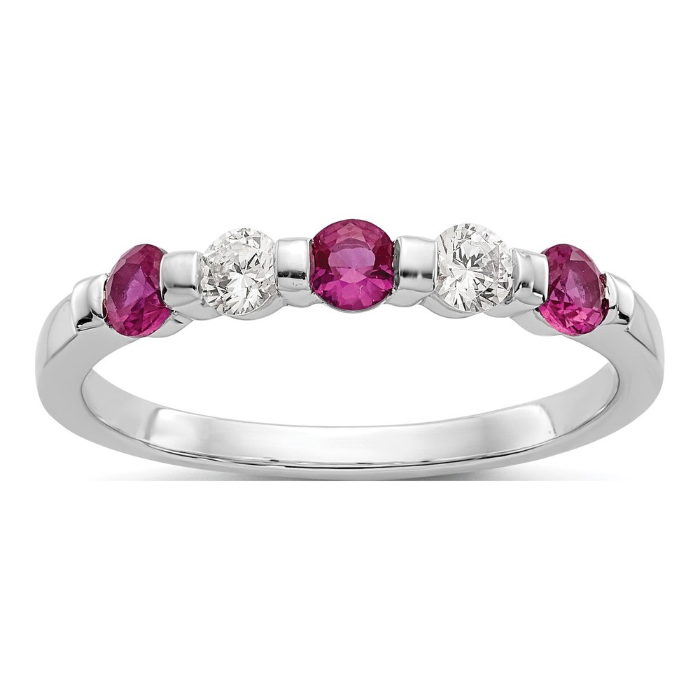 14K White Gold 1/5 ct tw Ruby & Diamond Wedding Band
