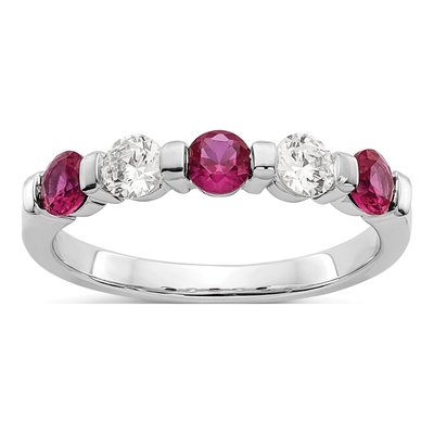 14K White Gold 1/3 ct tw Ruby & Diamond Wedding Band