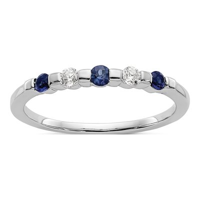 14K White Gold 1/10 ct tw Sapphire & Diamond Wedding Band