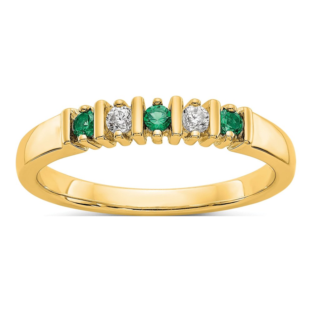 14K Yellow Gold 1/15 ct tw Emerald & Diamond Wedding Band