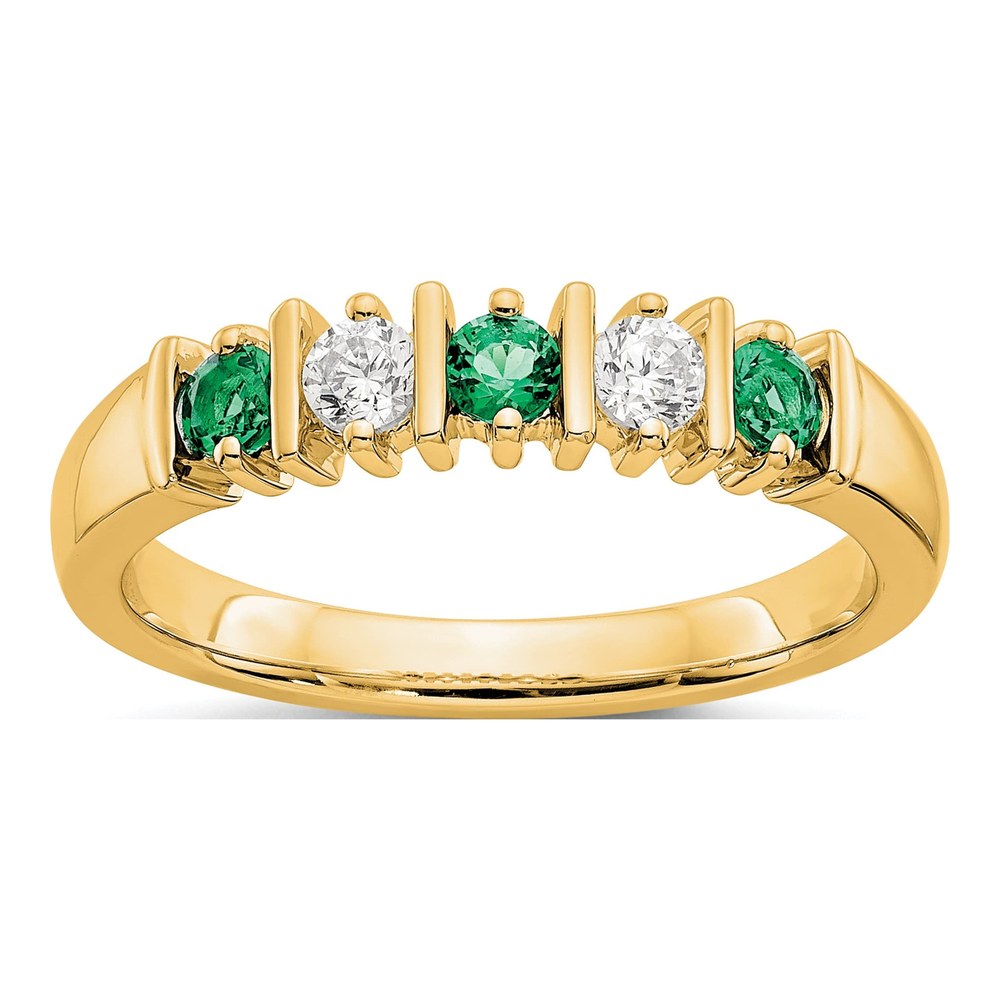 14K Yellow Gold 1/5 ct tw Emerald & Diamond Wedding Band