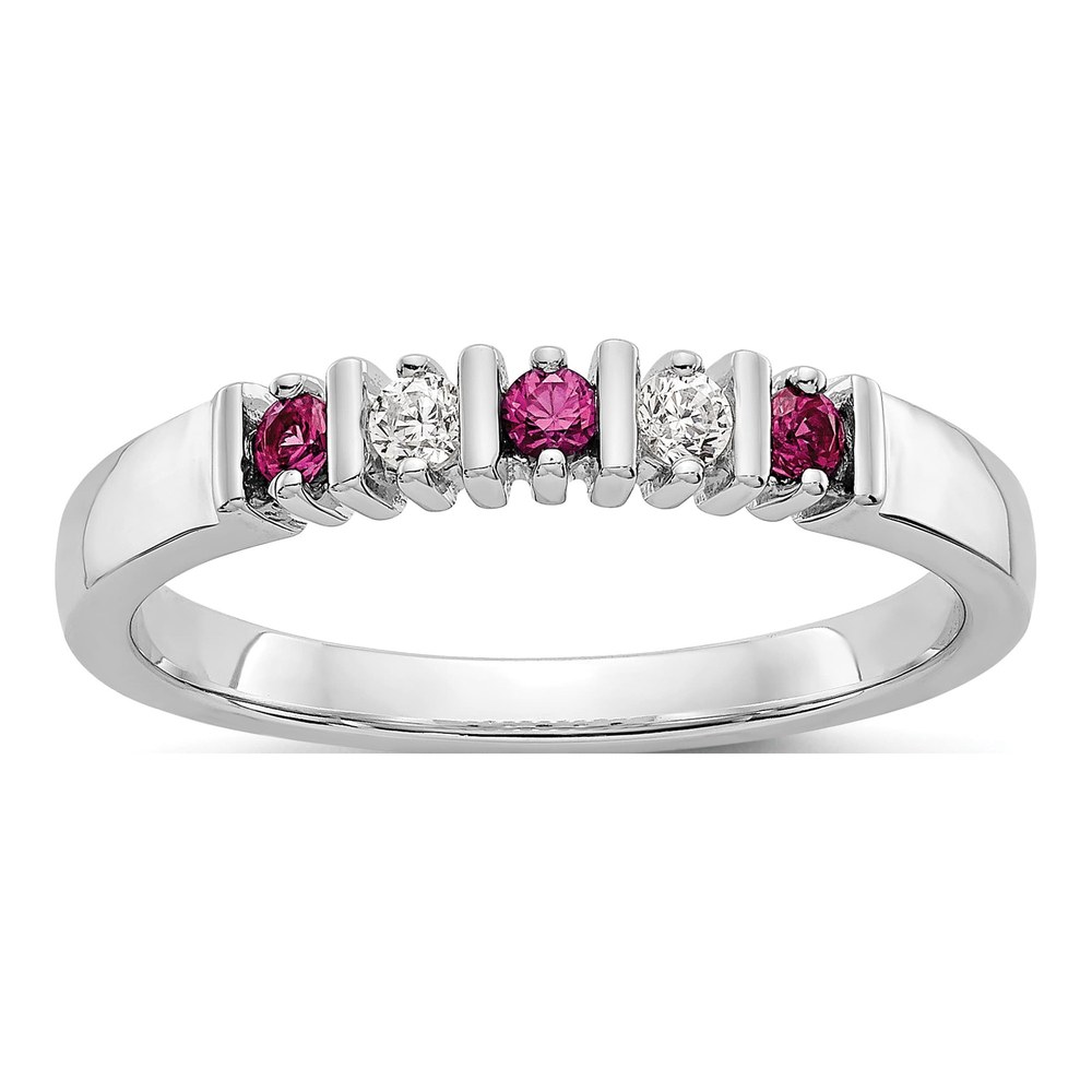 14K White Gold 1/15 ct tw Ruby & Diamond Wedding Band