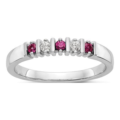 14K White Gold 1/15 ct tw Ruby & Diamond Wedding Band