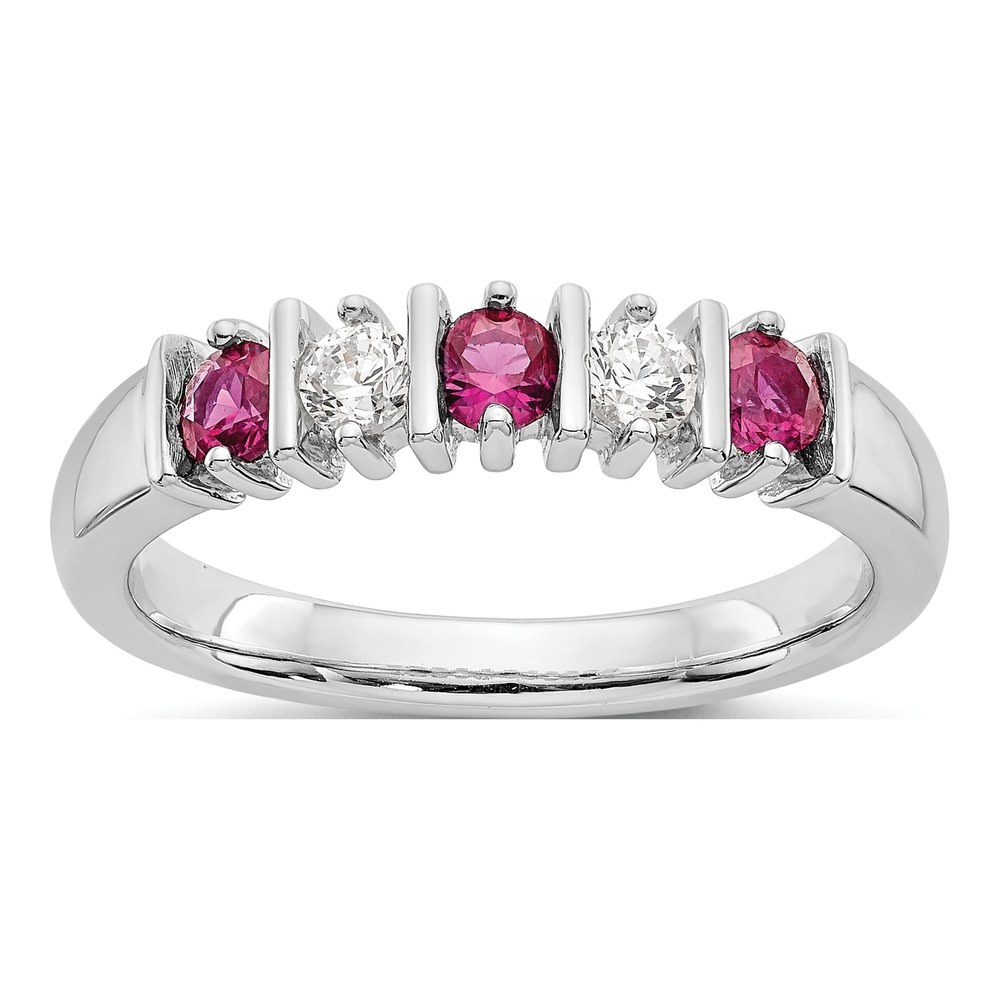 14K White Gold 1/5 ct tw Ruby & Diamond Wedding Band