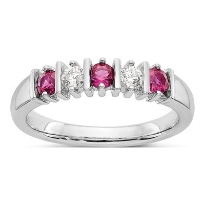 14K White Gold 1/5 ct tw Ruby & Diamond Wedding Band