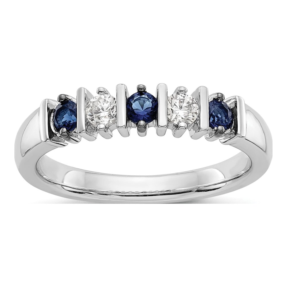 14K White Gold 1/5 ct tw Sapphire & Diamond Wedding Band