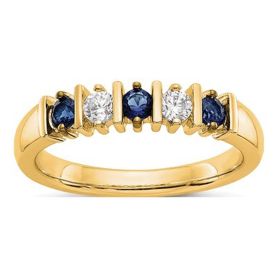 14K Yellow Gold 1/5 ct tw Sapphire & Diamond Wedding Band
