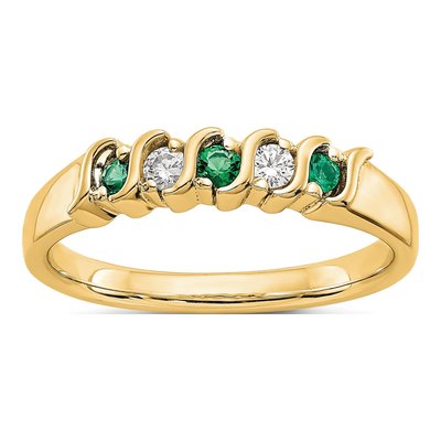 10K Yellow Gold 1/10 ct tw Emerald & Diamond 5-Stone Ring