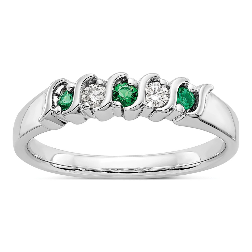14K White Gold 1/10 ct tw Emerald & Diamond Wedding Band
