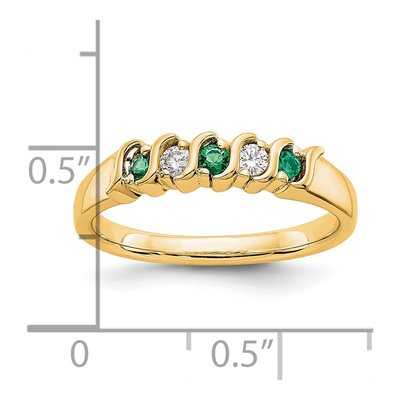 14K Yellow Gold 1/10 ct tw Emerald & Diamond Wedding Band – view 2