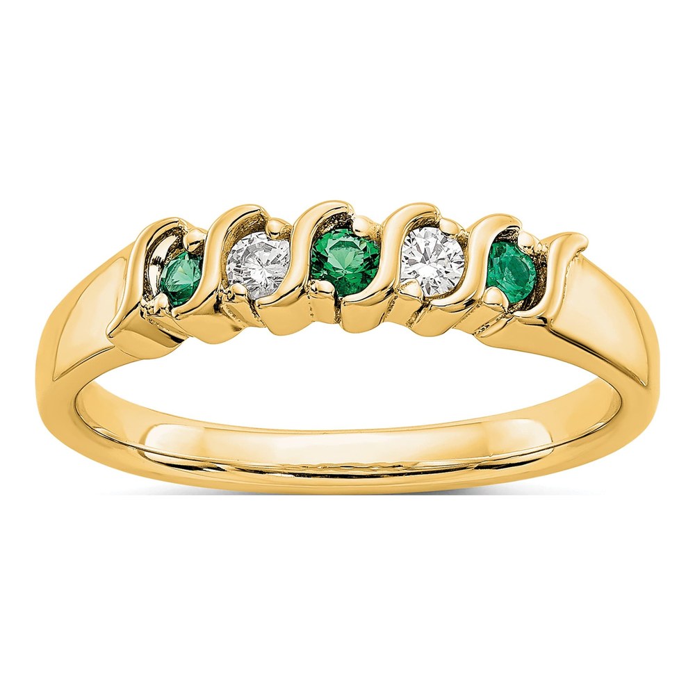 14K Yellow Gold 1/10 ct tw Emerald & Diamond Wedding Band