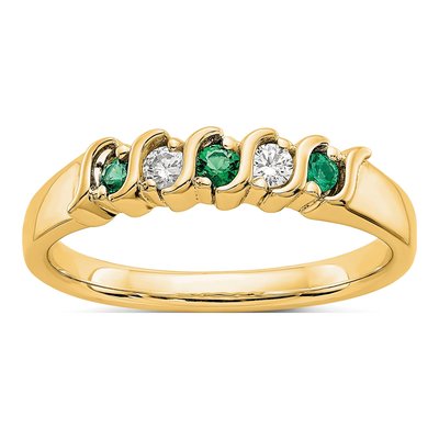 14K Yellow Gold 1/10 ct tw Emerald & Diamond Wedding Band