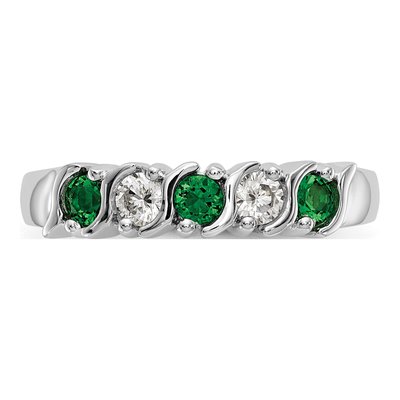 14K White Gold 1/5 ct tw Emerald & Diamond Wedding Band – view 5