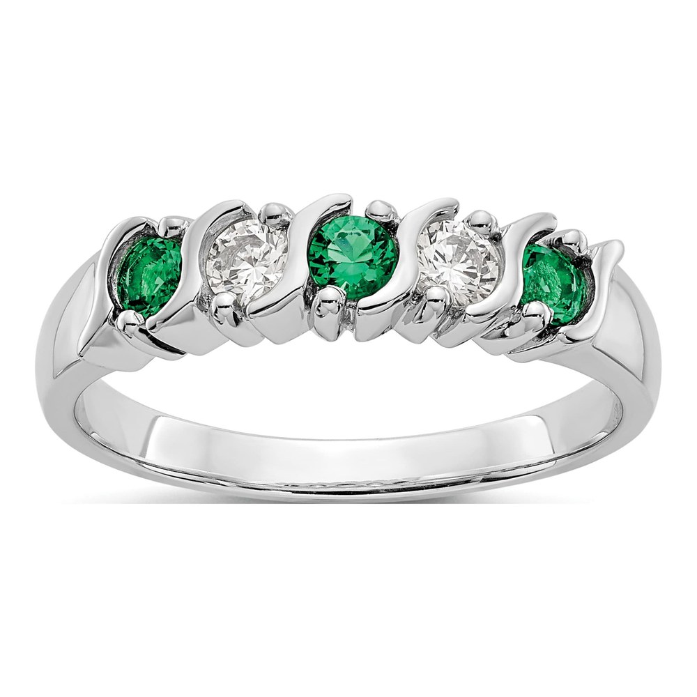 14K White Gold 1/5 ct tw Emerald & Diamond Wedding Band