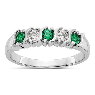14K White Gold 1/5 ct tw Emerald & Diamond Wedding Band