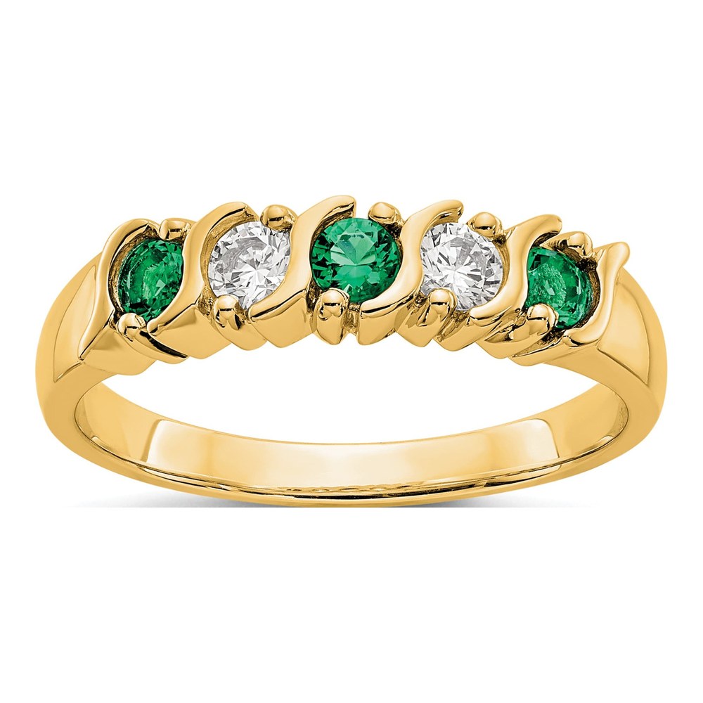 14K Yellow Gold 1/5 ct tw Emerald & Diamond Wedding Band