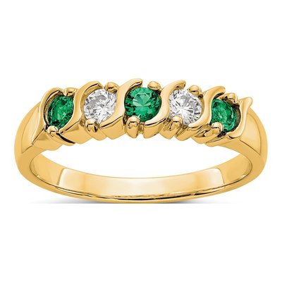 14K Yellow Gold 1/5 ct tw Emerald & Diamond Wedding Band