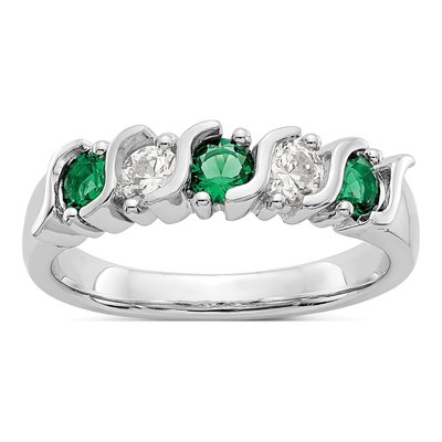 14K White Gold 1/3 ct tw Emerald & Diamond Wedding Band