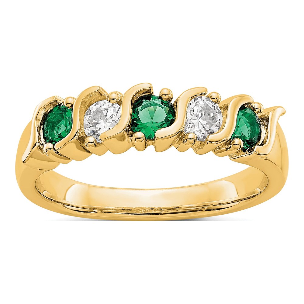 14K Yellow Gold 1/3 ct tw Emerald & Diamond Wedding Band