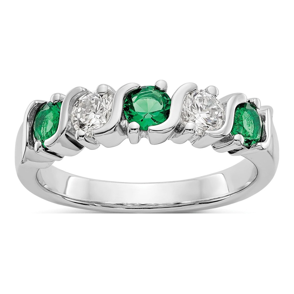 14K White Gold 3/8 ct tw Emerald & Diamond Wedding Band